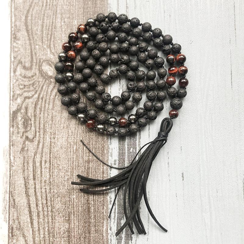 Black Lava Stone Mala Beads Necklace Red Tiger Eye Hematite Healing Jewelry 108 Knotted Leather Tassel Necklaces Chains
Black Lava Stone Mala Beads Necklace Red Tiger Eye Hematite Healing Jewelry 108 Knotted Leather Tassel Necklaces Chains