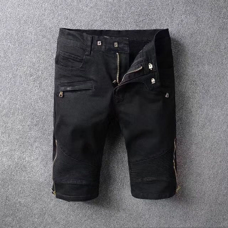 2021 New Men's Male Trousers Fashion Casual Black Denim Shorts Badge Qucr