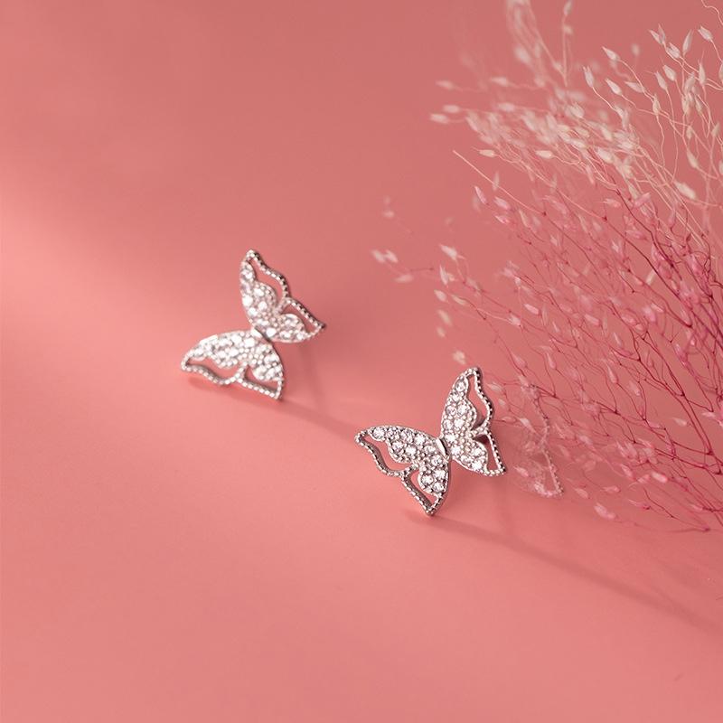 Stud Real 925 Sterling Silver Butterfly Earrings Hollow Butterflies With Zircon Earring Fine Jewelry For Women Gifts