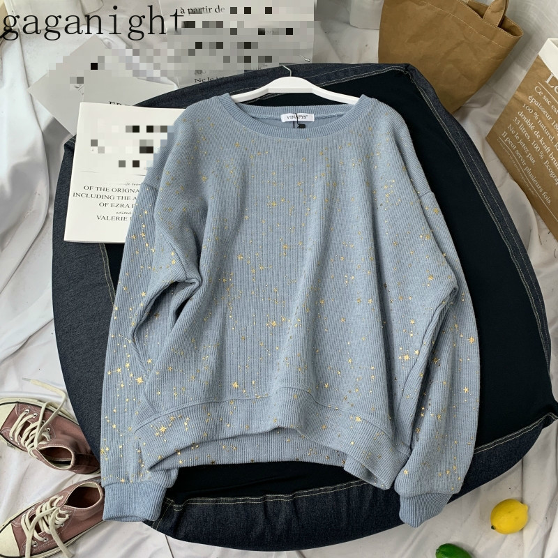 Gaganight Korean Ins O Neck Pullover Sequined Patchwork Hoodies Women Loose Causal Long Sleeve Casual Sweatshirt Spring X2595 201202