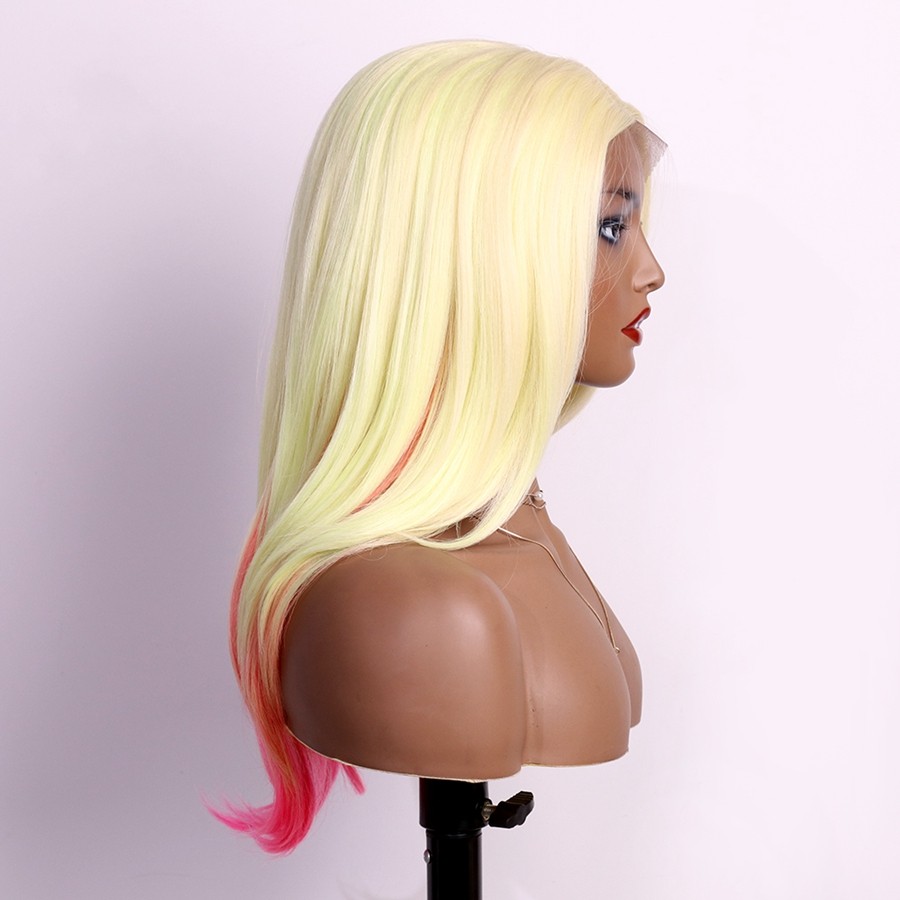Blonde Ombre Pink Colored Brazilian Wigs 13x1 Hd Synthetic Lace Frontal Wig T Part Hair For Women Cosplay Party
