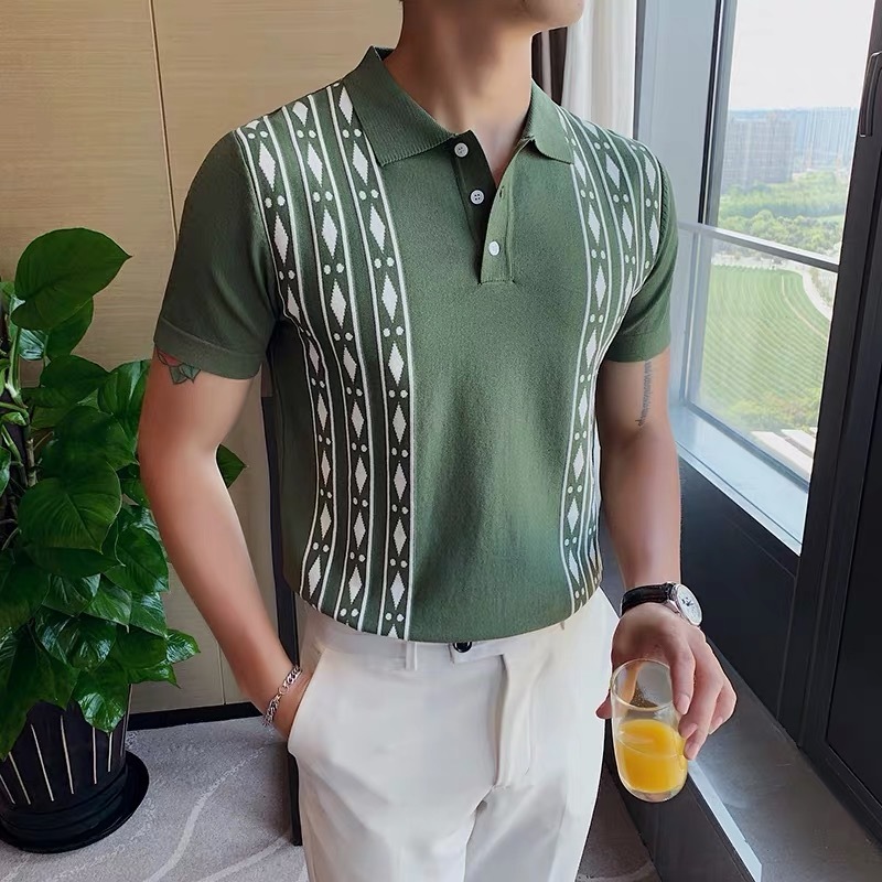 selling high quality diversified men's short-sleeved polo shirts personality fashion ice silk lapel turn over half-sleeved k 210308