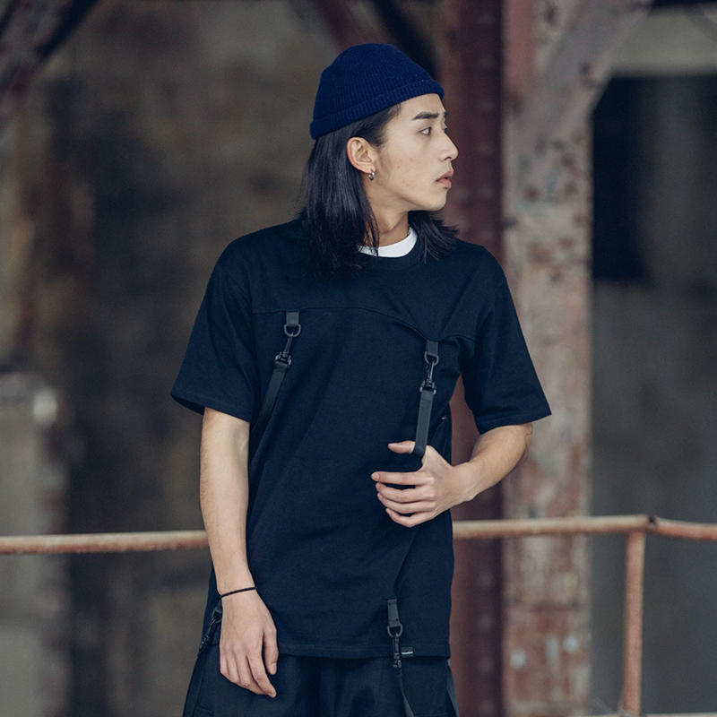HEYGUYS HOT pure color t shirts men with belt hip hop street wear cool T-shirts man cotton high quality oversize fashion 210225
