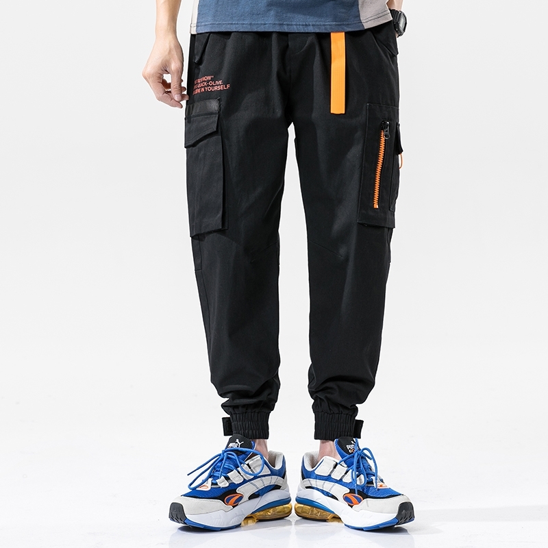Streetwear Hip Hop Black Harem Pants Men Elastic Waist Pants with Zipper Big Pockets Casual Loose Jogger Pants Men Trousers 210601