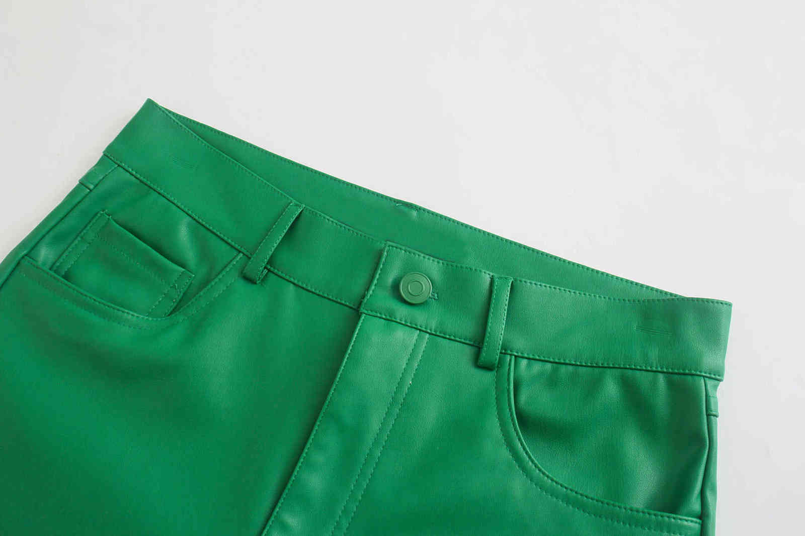 Women Green PU Leather Pants Zipper Female Autumn Winter Pencil Trousers 211115