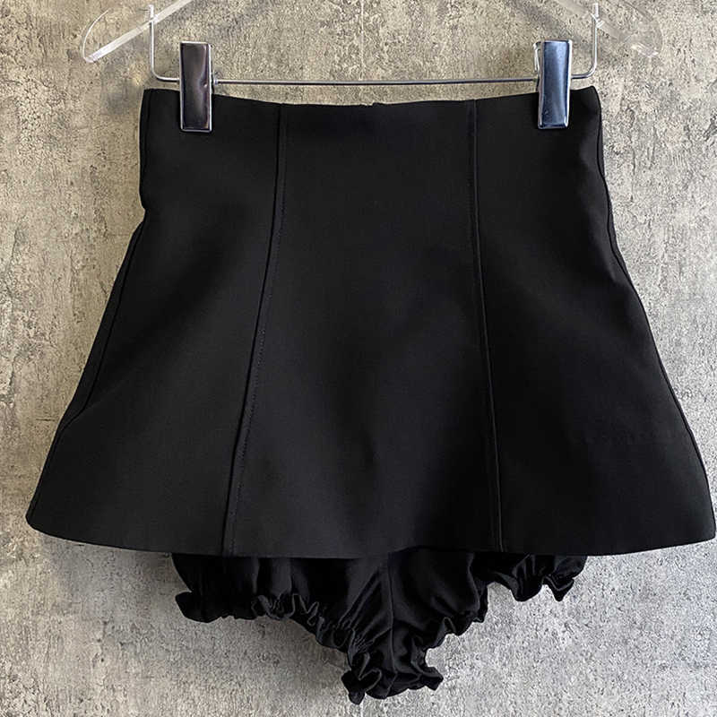 Black Casual Short For Women High Waist Patchwork Zipper Minimalist A Line Shorts Skirts Female Summer Fashion Clothing 210531