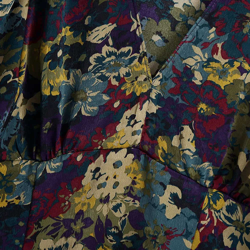 Women Floral Printed Short Dress V-neckline Vintage Retro Casual Elegant Chic Mini Woman Dresses 210709