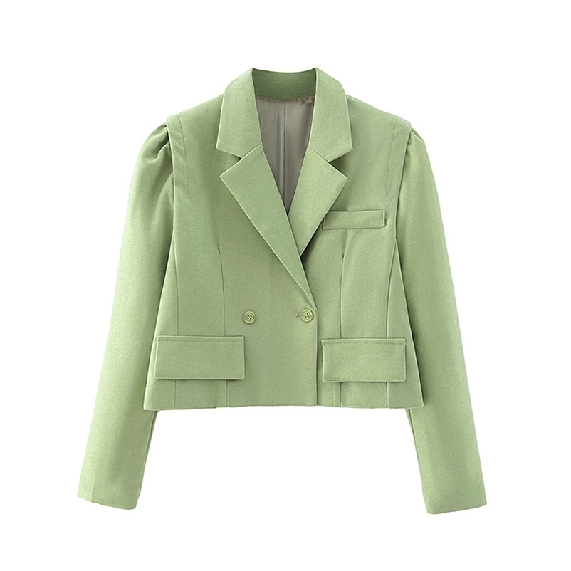 vintage women elegant green short blazer jacket fashion ladies notched collar suit casual female suits cute girls chic 210527