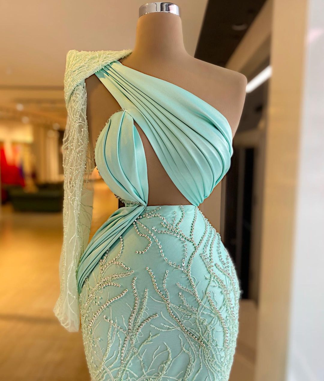 Aso Ebi 2021 Arabic Gold Sexy One Shoulder Evening Dresses Beaded Sheath Prom Dresses Charming Formal Party Second Reception Gowns ZJ3055