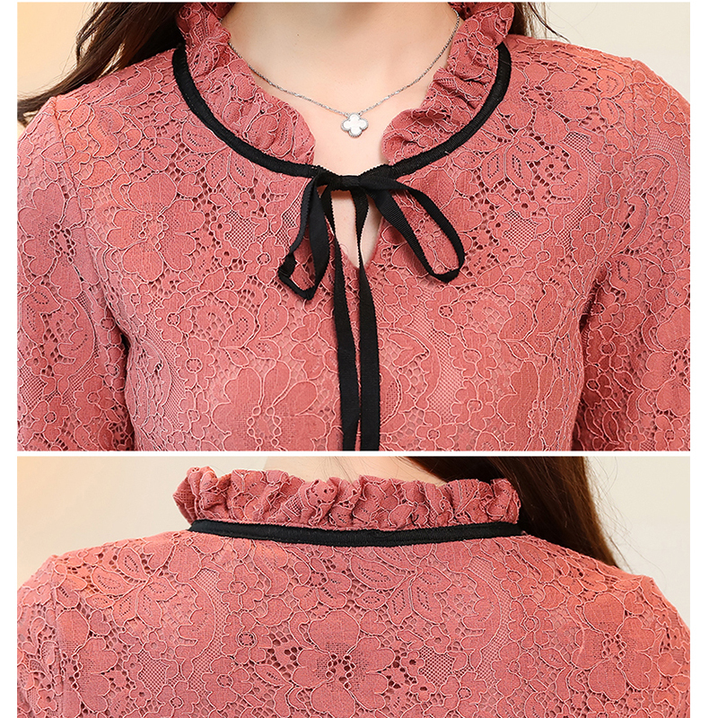 Blusas Mujer Winter Clothes New Long Sleeve Lace Blouse Women Solid Tops OL Bow Plus Size Pullover Shirt Women 7550 50 210225