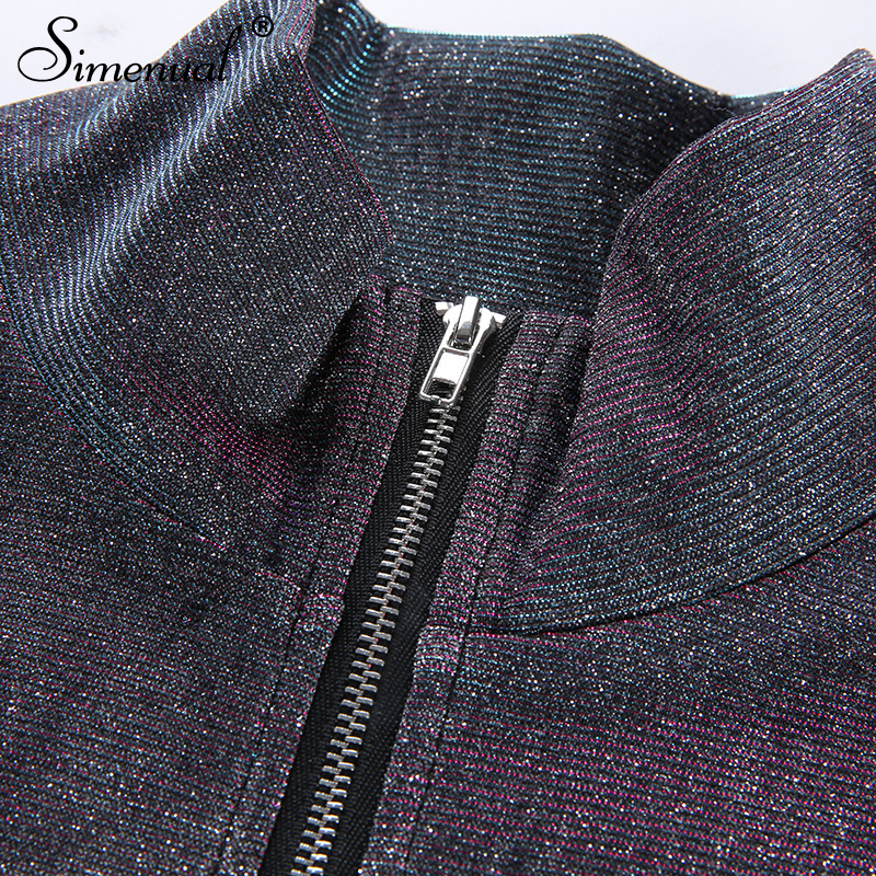 Simenual Sequin metallic women sweatshirt zipper long sleeve crop tops korean oversize turtleneck hoodies streetwear spring T200407