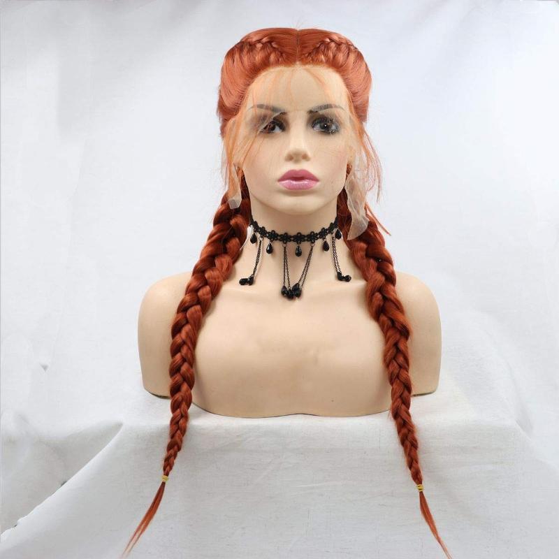 Synthetic Wigs Ombre Braid Black Braided Lace Front Wig Blonde 2 Braids Highlight Big Braiding Ponytail Baby Hair For Women