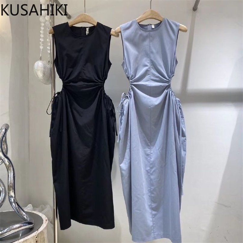 Korean Elegant Draw String Slim Waist Hollow-out Dresses Sleeveless O-neck Woman Dress Summer Vestidos 6J091 210603, Blue
Korean Elegant Draw String Slim Waist Hollow-out Dresses Sleeveless O-neck Woman Dress Summer Vestidos 6J091 210603, Blue