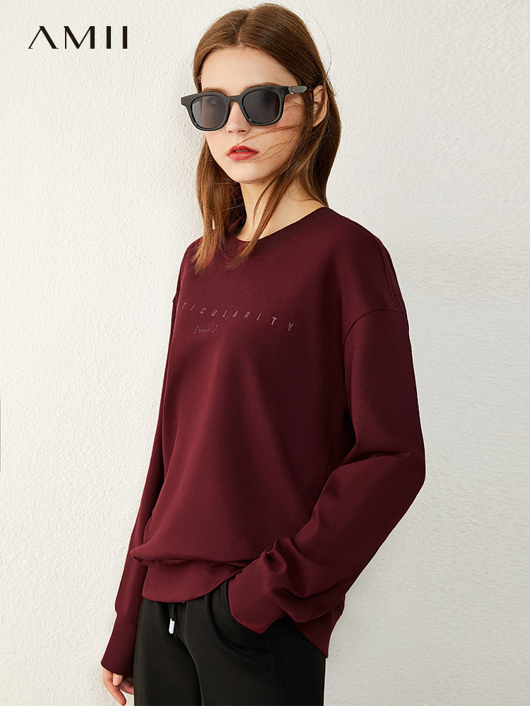 Amii Minimalism Winter Hoodies For Women Fashion Letter Embroidery Fleece Thick Sweatshirt Women Pullover Tops 12060096 201112