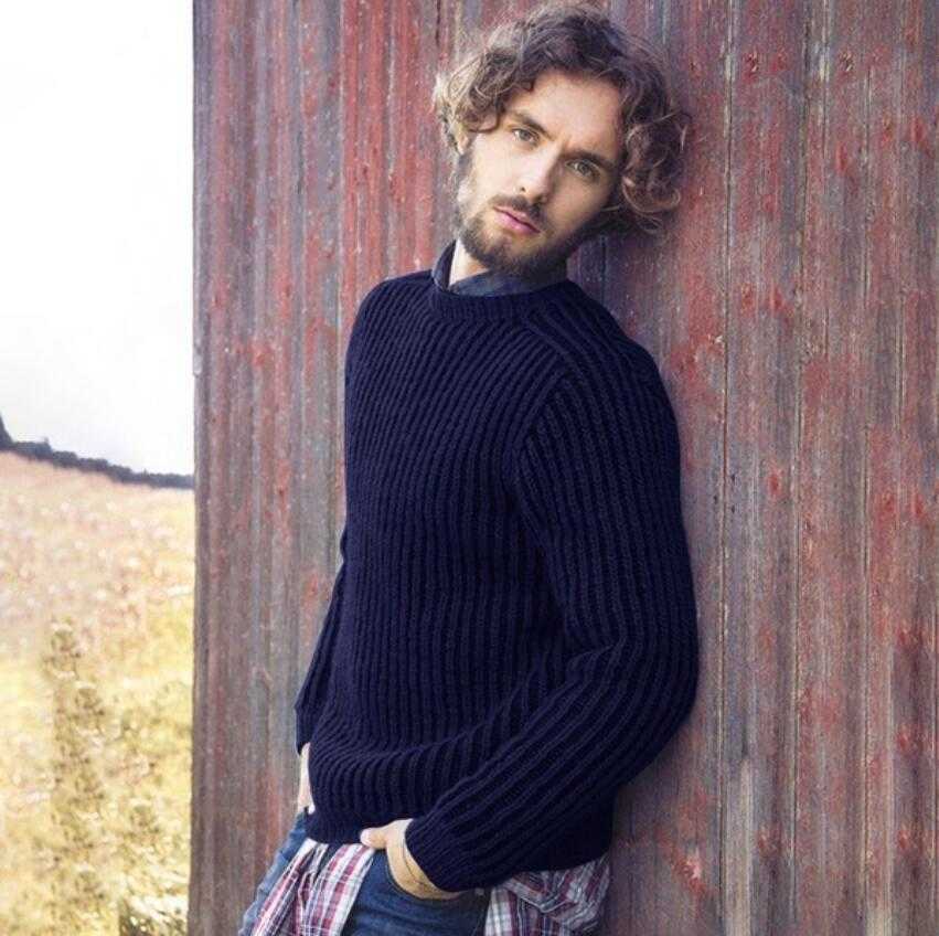 Pull Homme Luxe Winter Male Casual O-neck Slim Black Knit Sweater Mens Fashion Striped Pattern Blue Knitted Pullovers Trui Heren 210604