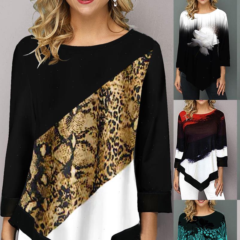 floral womens shirt printed women irregular hem autumn shirts for o neck 3 4 sleeve casual plus size 5xl, White 
floral womens shirt printed women irregular hem autumn shirts for o neck 3 4 sleeve casual plus size 5xl, White