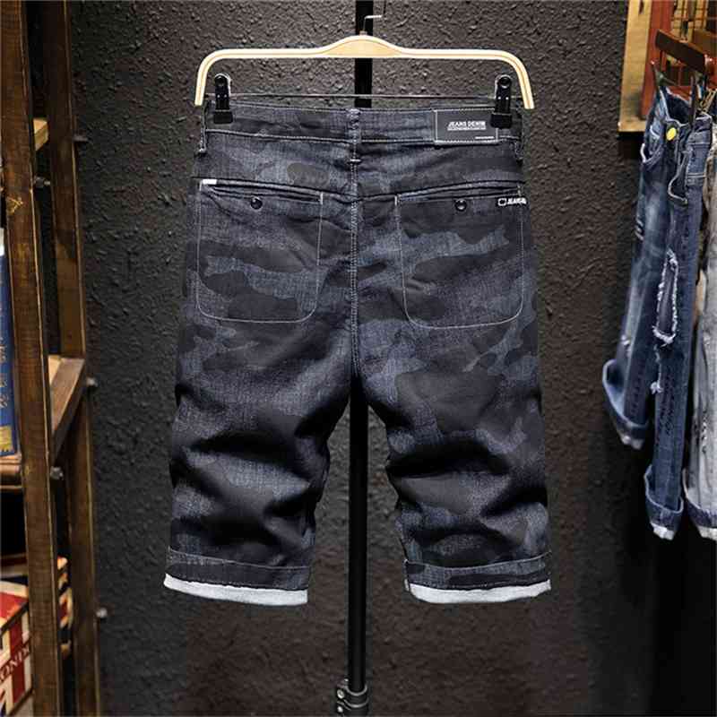 Summer Men's Denim Camouflage Shorts Fashion Slim Fit Micro Elastic Cotton Black Wash Ripped Jeans Male Clothes,X3176 210629