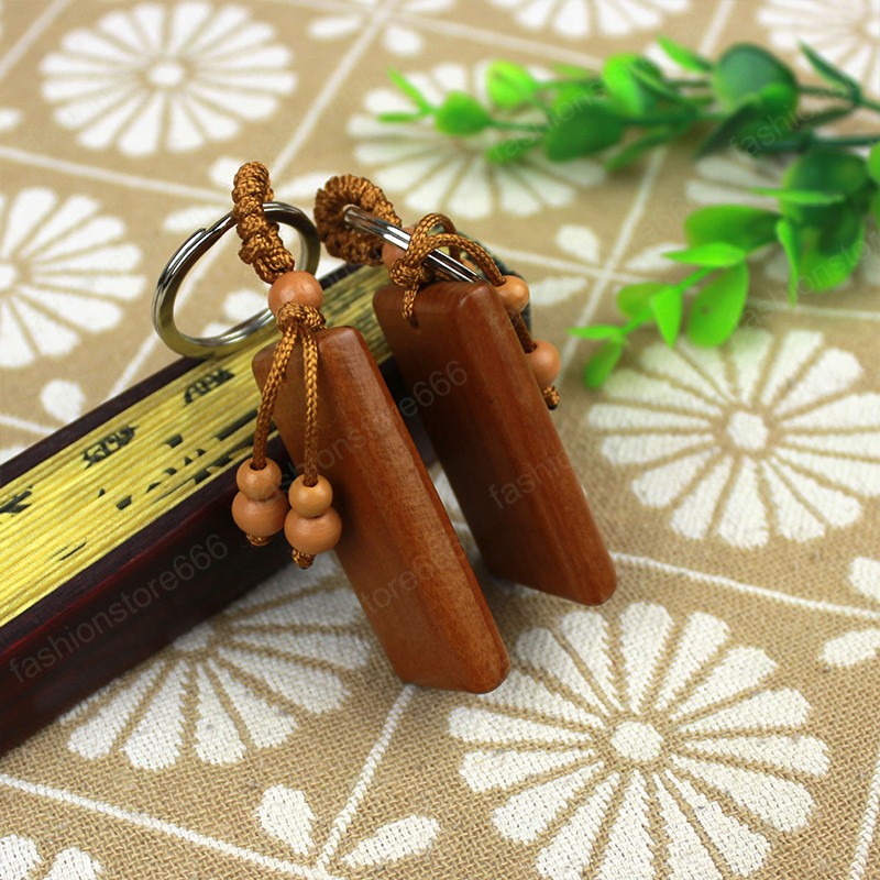 Blank Wood Keychain Rectangular Mahogany Wooden Pendant Keyring Promotion Tags Signage Car Key Chain Ring Charms DIY Accessories