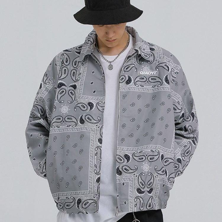 Hip hop Fashion 2021 Spring Autumn Streetstyle Jacket for Men Clothes Mens Windbreaker Coat Bandana Paisley Pattern Outwear