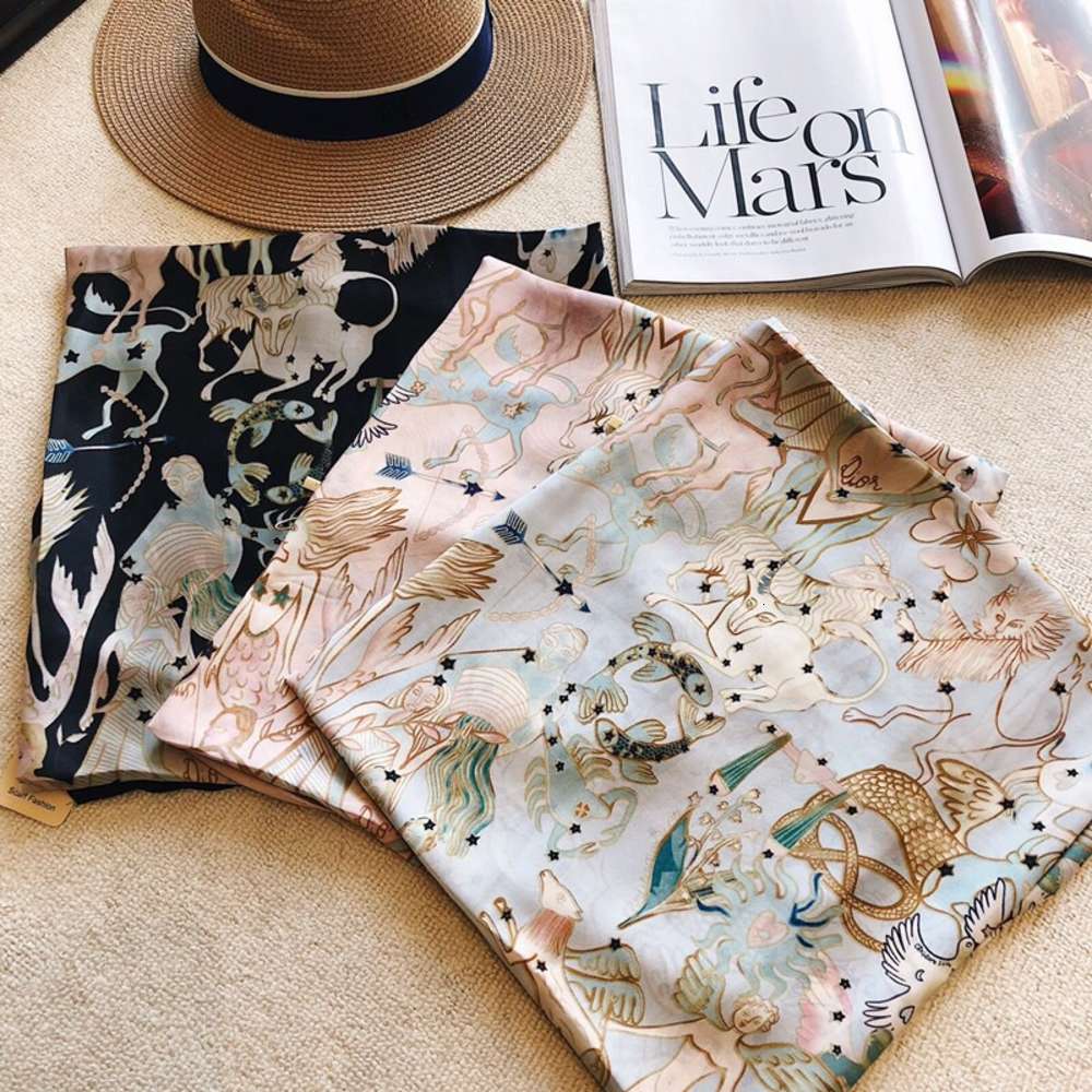 Summer shawl women's Korean version versatile 12 constellations cartoon pattern tourism photo sun protection beach silk scarf, Blue;gray
Summer shawl women's Korean version versatile 12 constellations cartoon pattern tourism photo sun protection beach silk scarf, Blue;gray