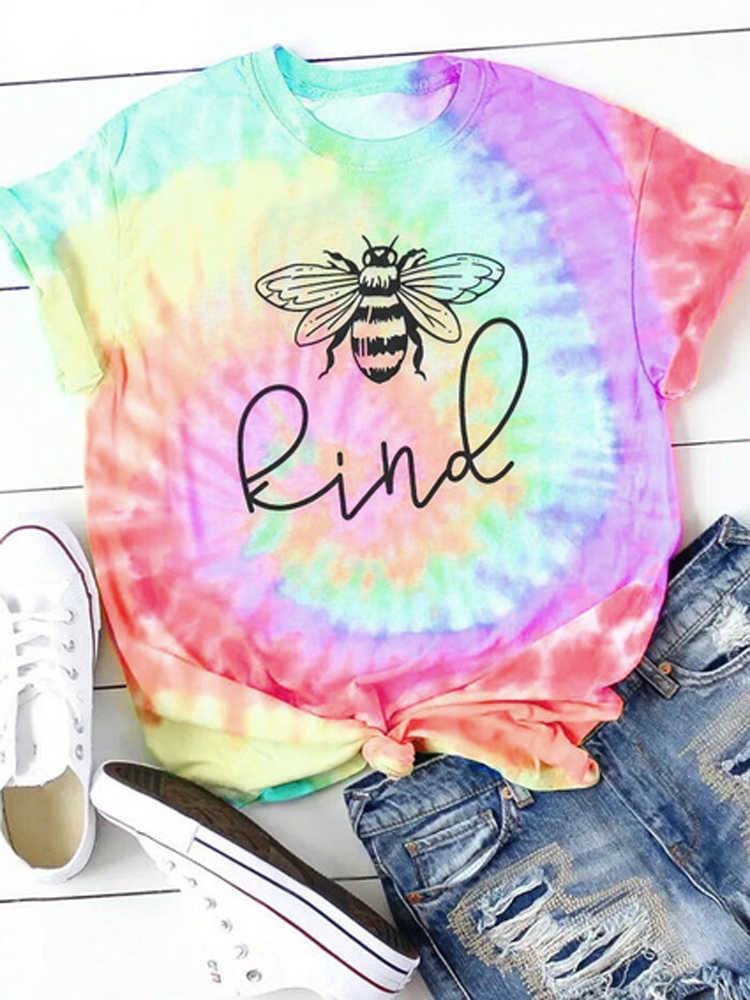 Tshirt Women Bee Kind Graphic Tee Cute Cartoon Top Female Clothes Spring Summer Kawaii Girls Streetwear Aesthetic Tye Die Shirt X0628