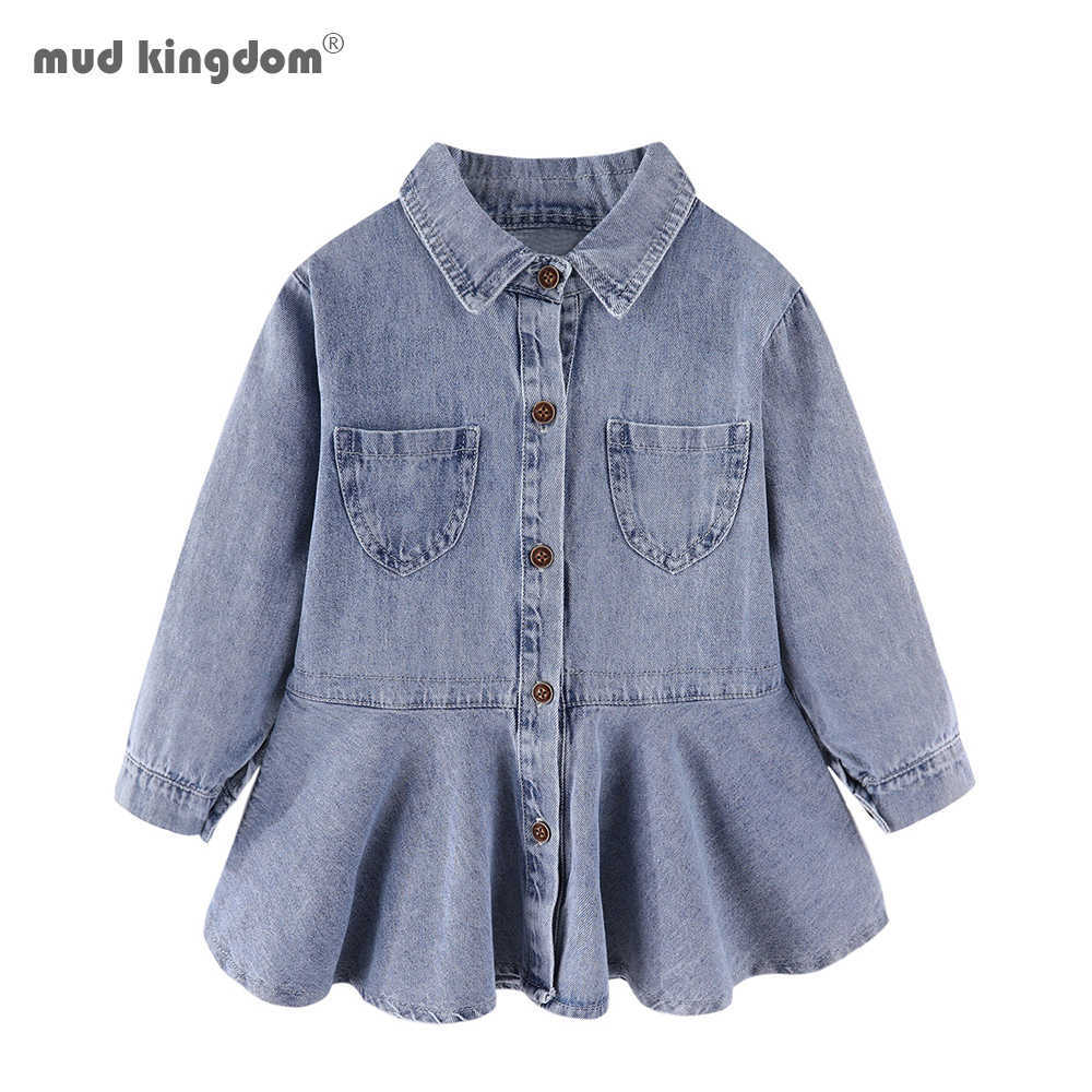 Mudkingdom Toddler Girls Dress Solid Ruffled Fashion Long Sleeve Lapel Children Denim Dresses Clothes Autumn 210615, Light blue
Mudkingdom Toddler Girls Dress Solid Ruffled Fashion Long Sleeve Lapel Children Denim Dresses Clothes Autumn 210615, Light blue