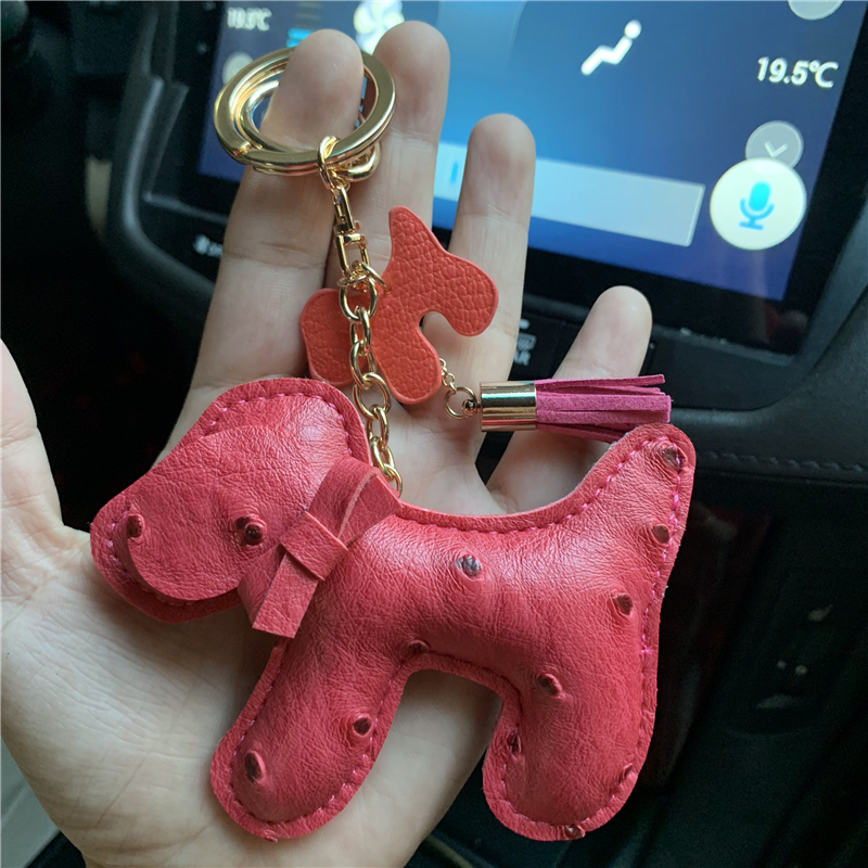 Dog Design Car Keychain Bag Pendant Charm Jewelry Tassel Bow Key Ring Holder for Women Men Fashion PU Leather Animal Key Chain Accessories