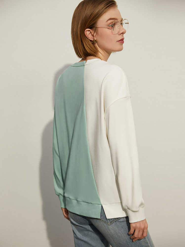 Amii Minimalism Spring Summer Fashion Sweatshirt Women Patchwork Oneck Embroidery Loose Hoodie Women Pullover Tops 12120066 210910