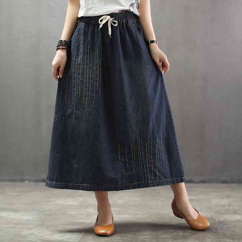korean casual strip denim skirts women elastic high waist elegant long maxi skirts femme plus size jeans ropa de mujer, Black
korean casual strip denim skirts women elastic high waist elegant long maxi skirts femme plus size jeans ropa de mujer, Black