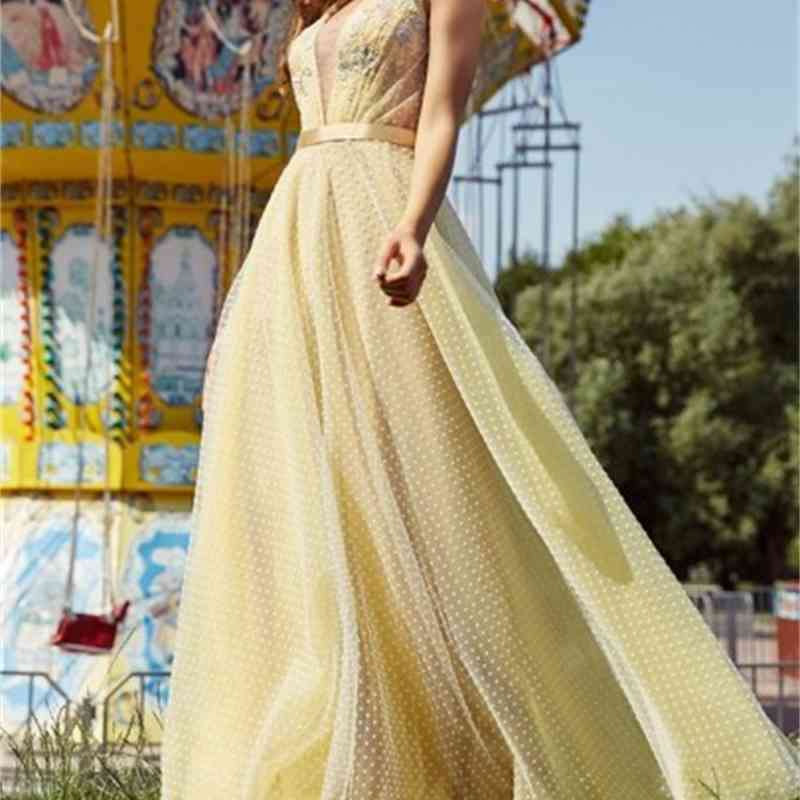 Women Dress Deep V Neck Backless Sexy es Sleeveless High Waist Large Hem Party es Fashion Yellow Maxi 210524