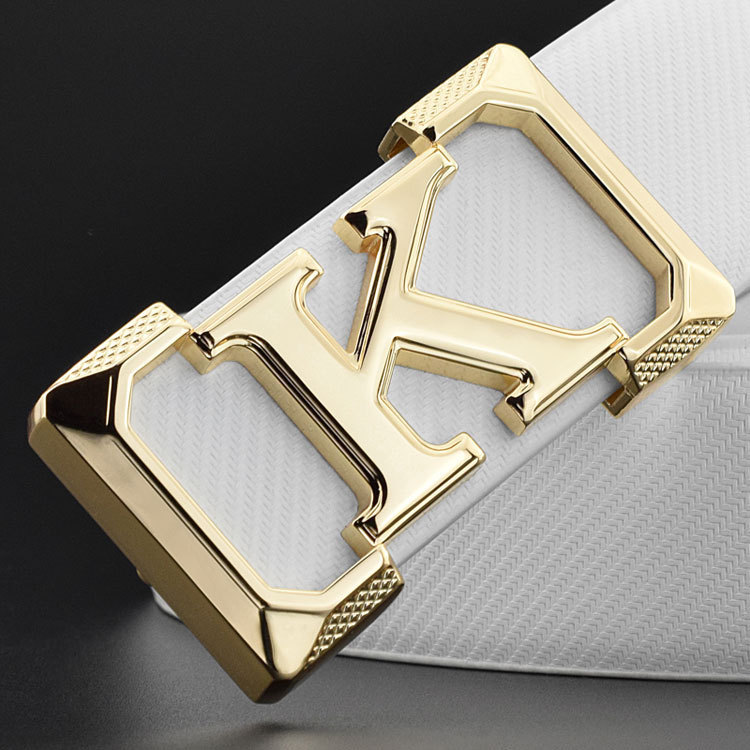 White Men's Leather Belt Smooth Buckle Business Leather Belt Korean Leisure Young and Middle-aged Belt Letter k, Black;brown
White Men's Leather Belt Smooth Buckle Business Leather Belt Korean Leisure Young and Middle-aged Belt Letter k, Black;brown