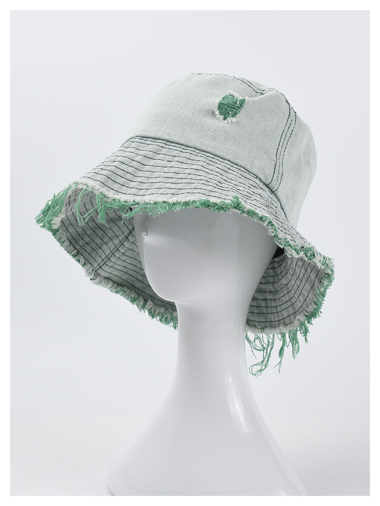 Women's Denim Hats with Hole Cowboy Fisherman Caps Korean Casual Rough Edge Basin Hat Tide Couple Sun