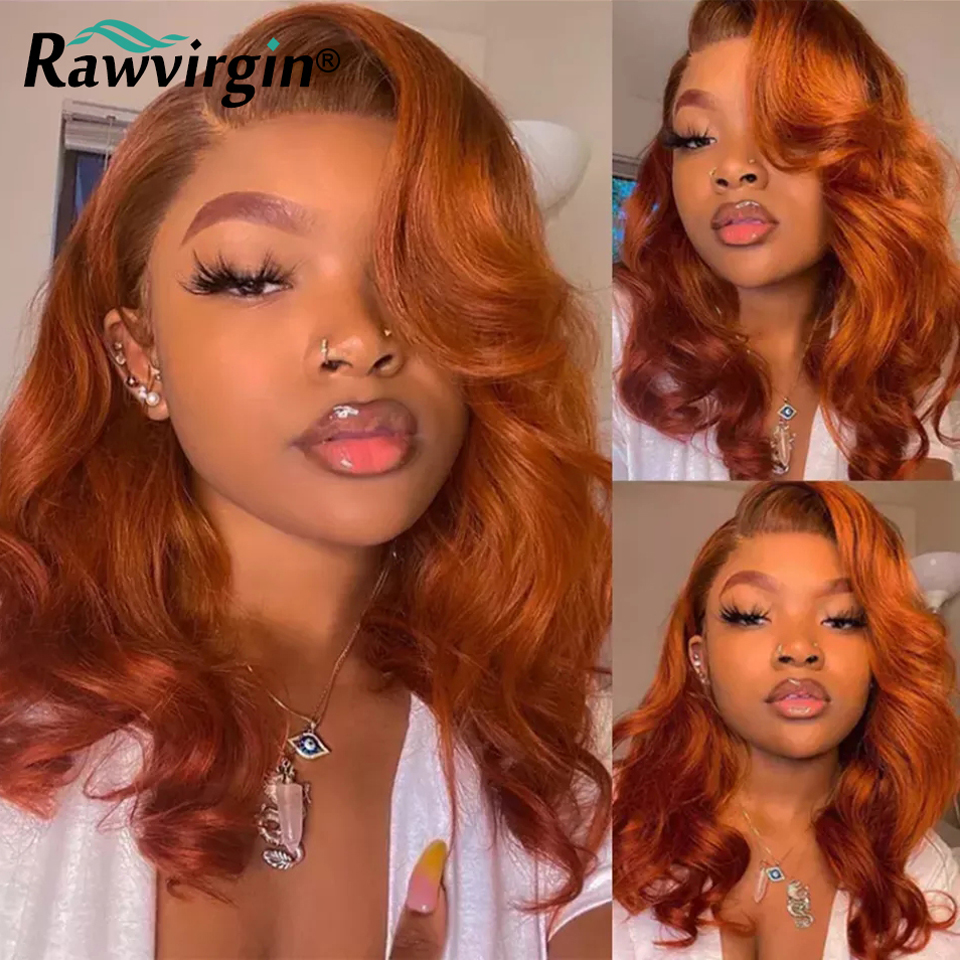 Straight Ginger Orange Colored Human Hair Wigs Deep Wave Lace Frontal Synthetic Curly Wig For Women