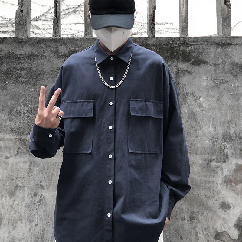 2021 New Autumn Korean Men's Fashion Solid Color Pocket Casual Shirt Men Streetwear Wild Loose Long-sleeved Shirts Mens M-xl Cit4, Navy blue
2021 New Autumn Korean Men's Fashion Solid Color Pocket Casual Shirt Men Streetwear Wild Loose Long-sleeved Shirts Mens M-xl Cit4, Navy blue