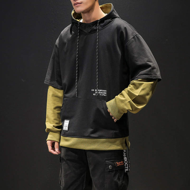 SingleRoad Men's Hoodies Men Ribbon Patchwork Oversized Japanese Streetwear Sweatshirt Hip Hop Sweatshirts Black Hoodie Men 201128