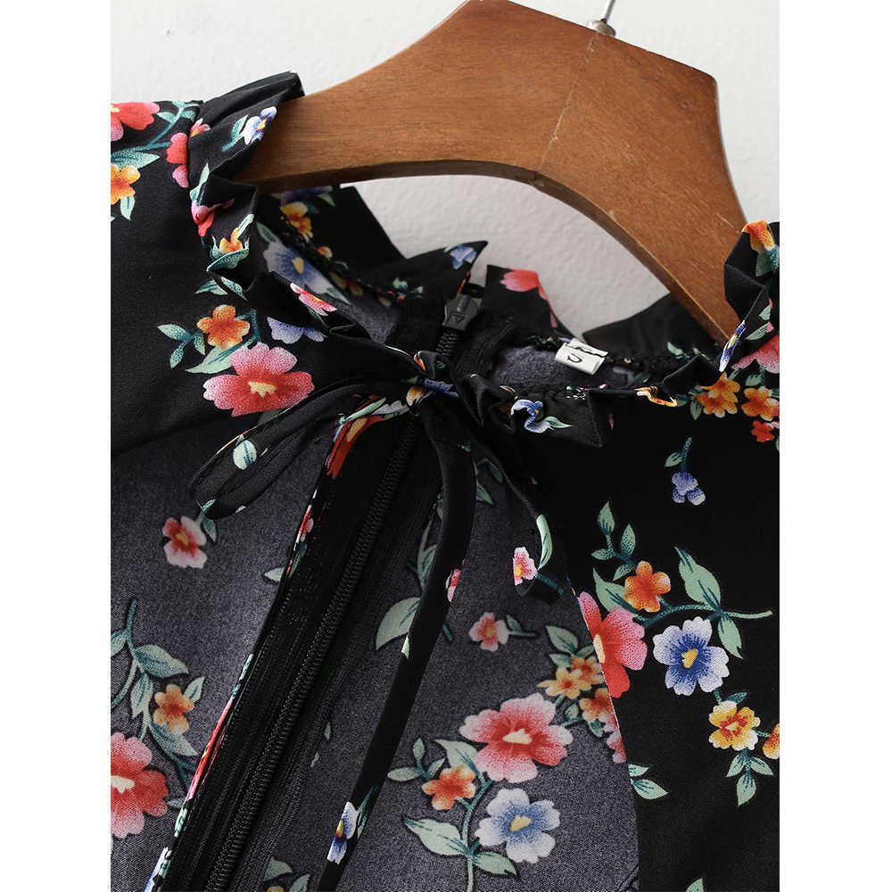 Summer Dress Women Elegant Casual Fashion Chic Lady Puff Sleeve Floral Corset Dress Women Sundress 210709