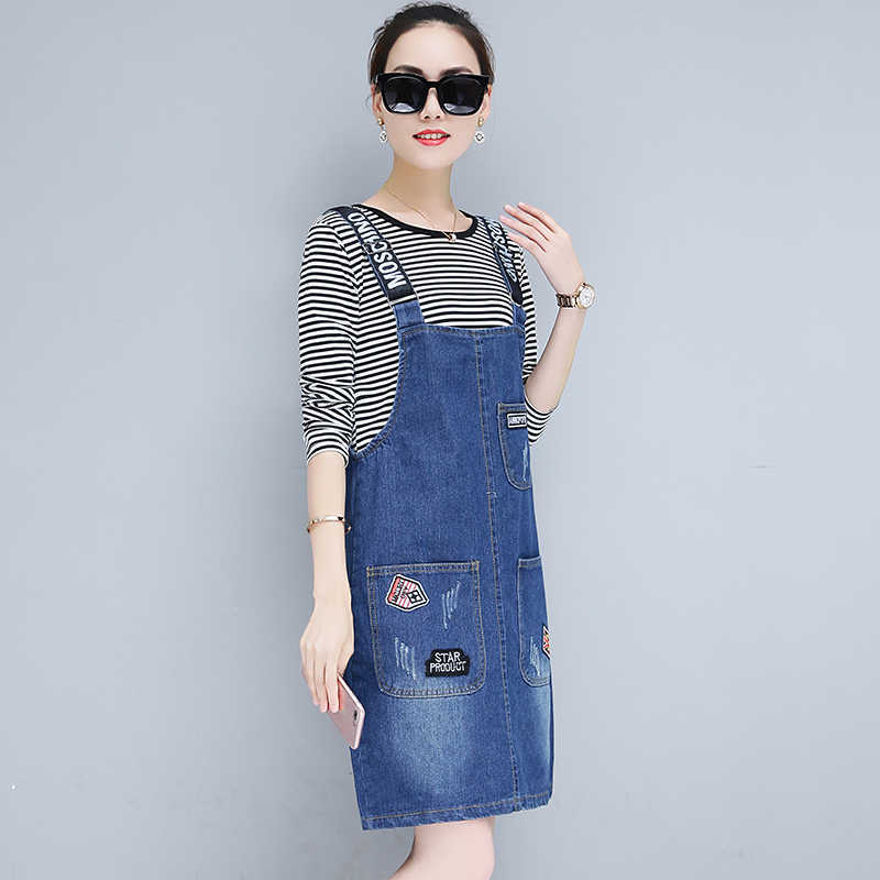 M-3XL Young Girl's Denim Strap Skirt Summer Loose Jeans Camisole Women Cotton Overalls s Female Plus Size 210619