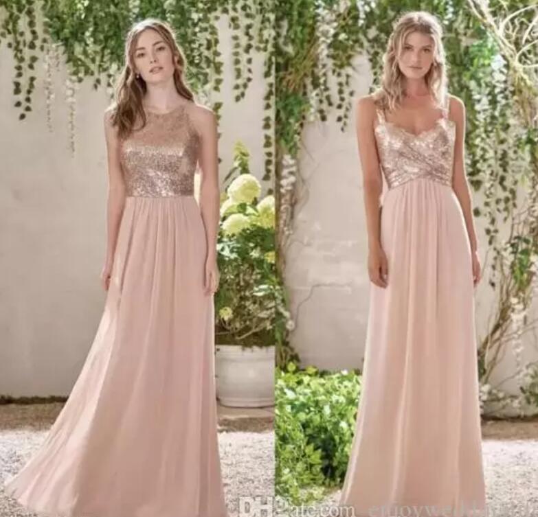 2021 Glitz Rose Gold Sequined Bridesmaid Dresses Long Chiffon Halter A Line Straps Ruffles Blush Pink Maid Of Honor Wedding Guest Dress
2021 Glitz Rose Gold Sequined Bridesmaid Dresses Long Chiffon Halter A Line Straps Ruffles Blush Pink Maid Of Honor Wedding Guest Dress