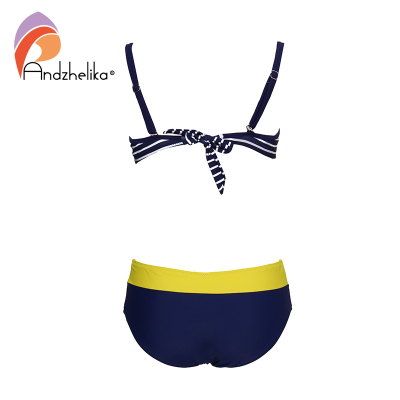 Andzhelika Sexy Striped Bandeau Plus Size Bikini Women Swimsuit Metal decoration Bikinis Set Swimwear Brazilian Bathing Suits 210305