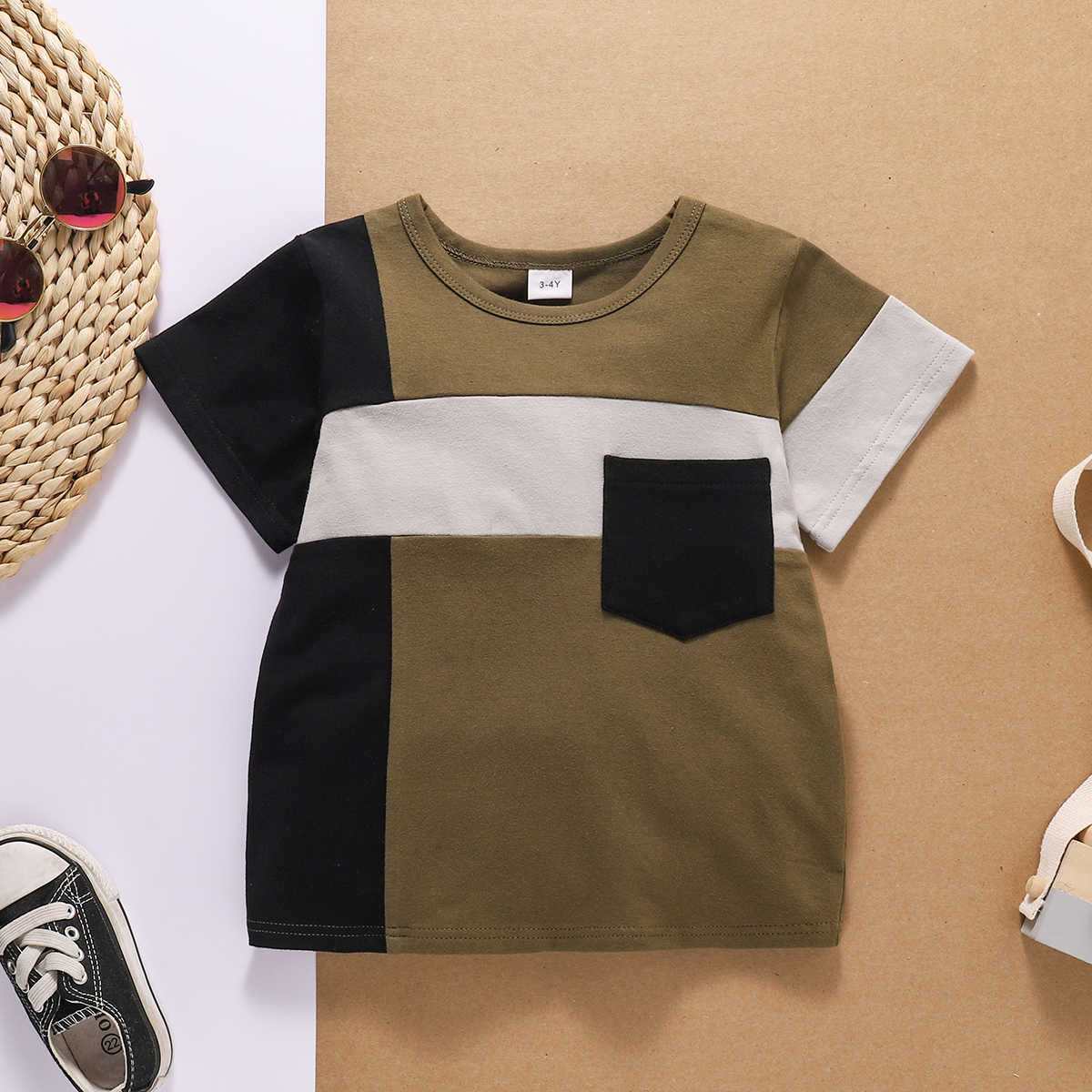 Summer 2-piece Baby / Toddler Boy Splice Tee and Shorts Set 210528