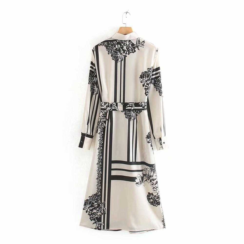 women vintage printing bow tie sashes shirtdress office lady wear long sleeve side split vestidos chic retro dresses DS3148 210603