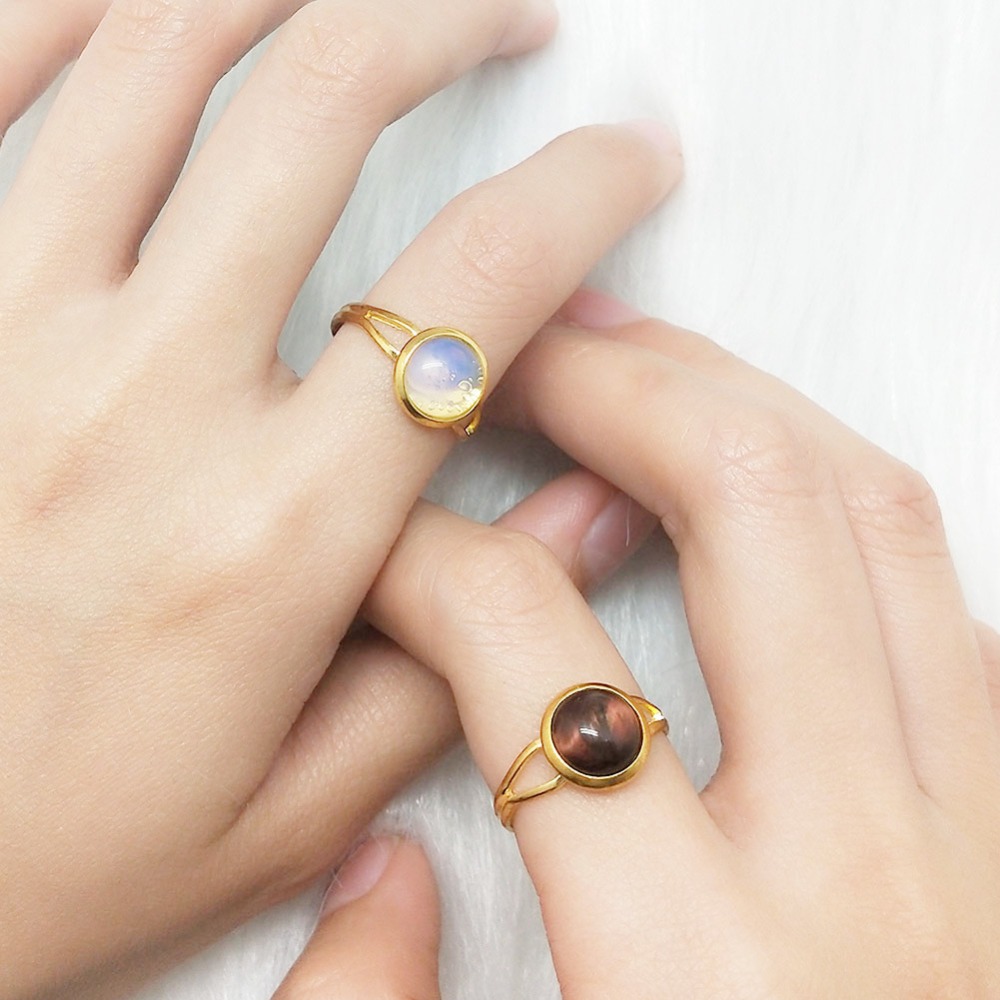 10mm 12mm Natural Stone Rings silver gold color Open Adjustable Turquoise Amethysts Pink Quartz Crystal Women Ring Party Wedding