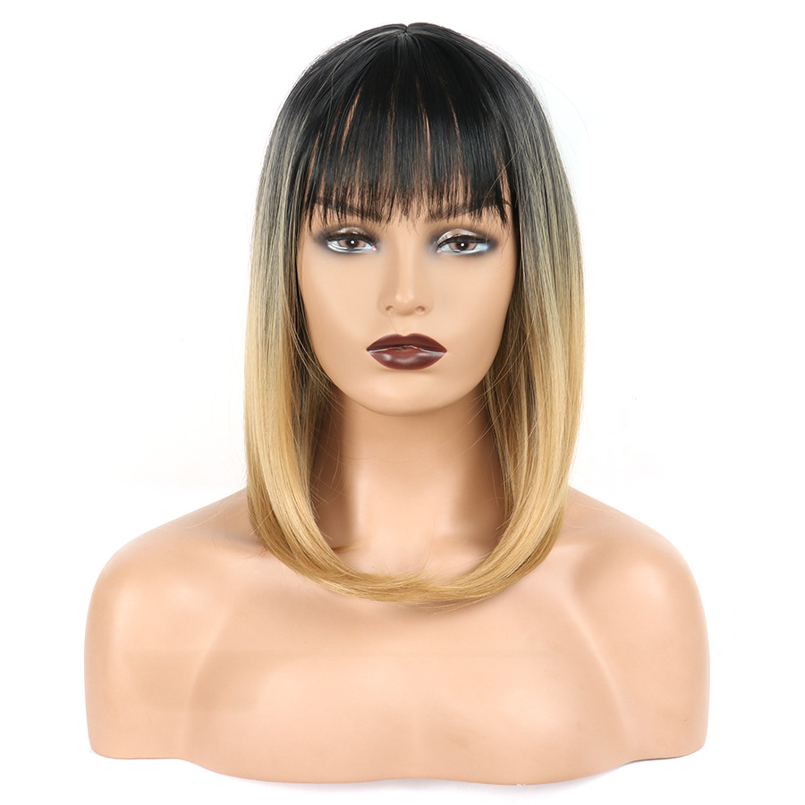 New Fashion trend Short Striaght BOB Ombre Blond Synthetic wig with Qi Bangs women's Hair wigs for life Cosplay