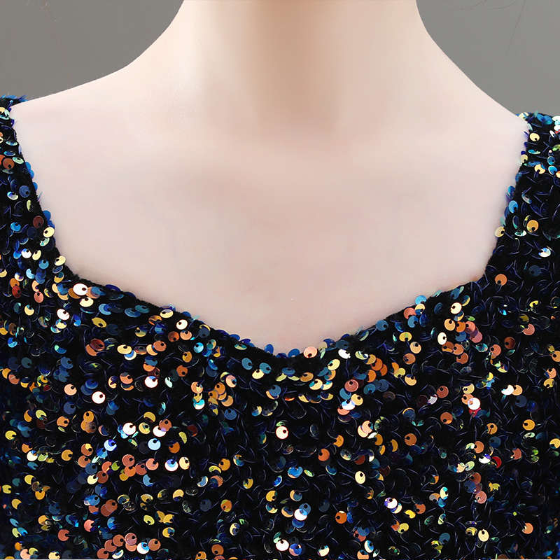 Sparkly Gold Sequins Flower Girls' Dresses Jewel Neck Backless Pageant Ball Gown Royal Blue Little Girl Princess Birthday Party Formal Wear