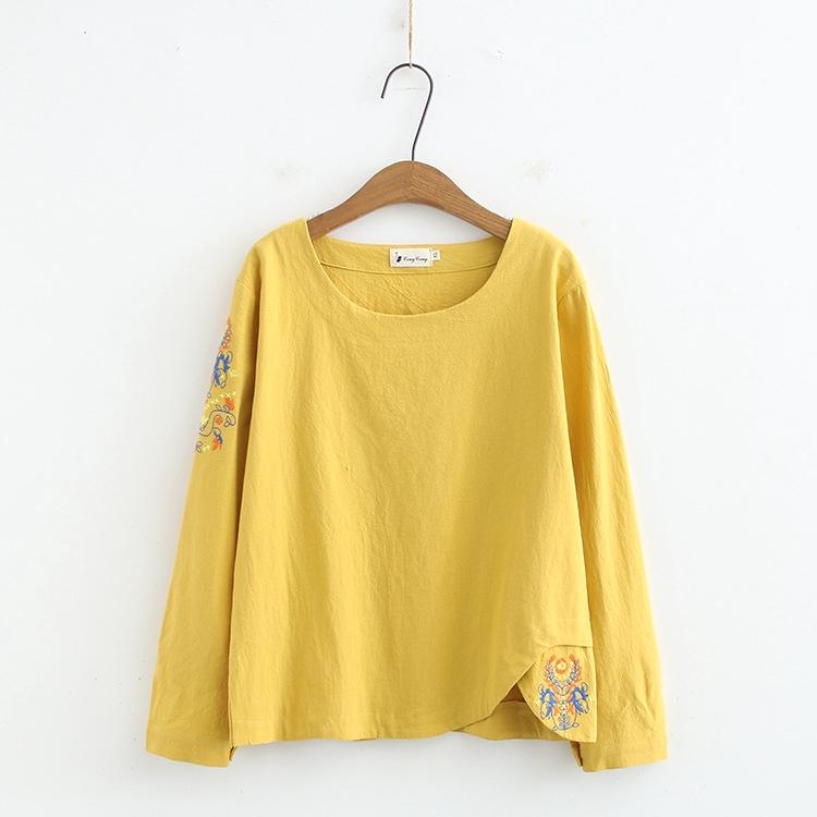 Women's Blouses & Shirts Plus Size Full Cotton Blouse Spring Autumn Long Sleeved Blusas Ladies' Loose Vintage Floral Embroidery Tops, Yellow.
Women's Blouses & Shirts Plus Size Full Cotton Blouse Spring Autumn Long Sleeved Blusas Ladies' Loose Vintage Floral Embroidery Tops, Yellow.