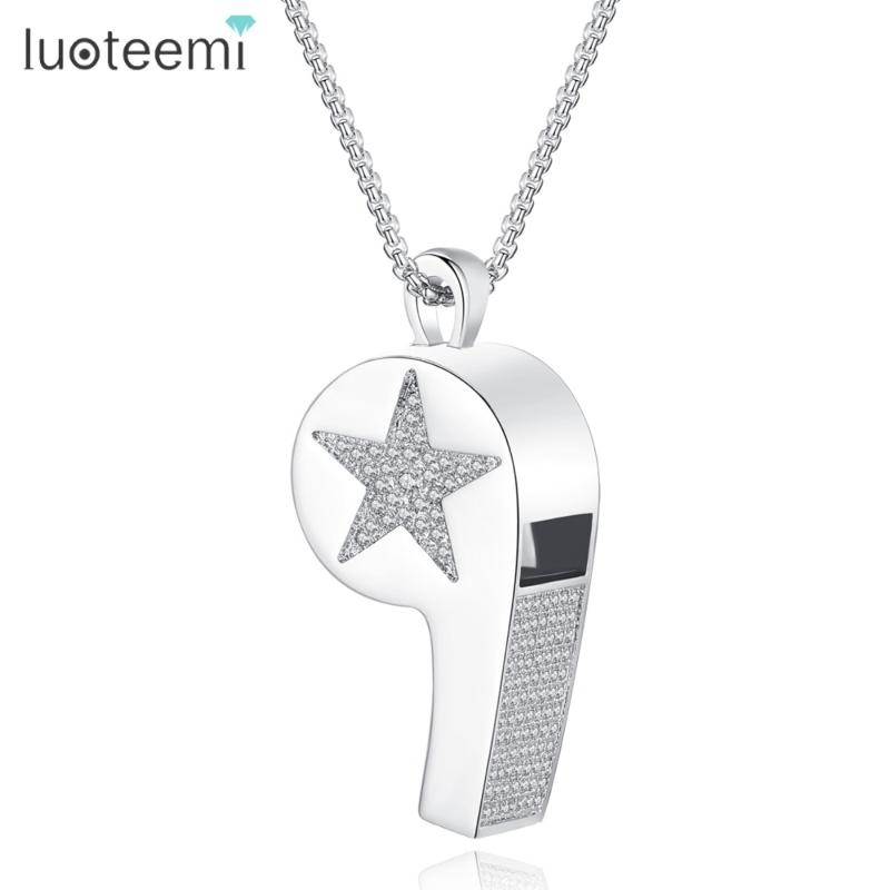 Pendant Necklaces LUOTEEMI Trendy White Gold Color Whistle Necklace For Women Top Quality CZ Crystal Stars Shaped Jewellery Gift
Pendant Necklaces LUOTEEMI Trendy White Gold Color Whistle Necklace For Women Top Quality CZ Crystal Stars Shaped Jewellery Gift
