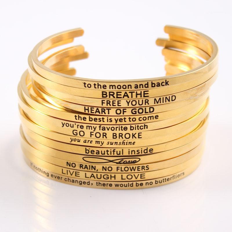 Golden Stainless Steel Bracelet Engraved Positive Inspirational Quote Cuff Mantra Bangle For Women Gifts
Golden Stainless Steel Bracelet Engraved Positive Inspirational Quote Cuff Mantra Bangle For Women Gifts