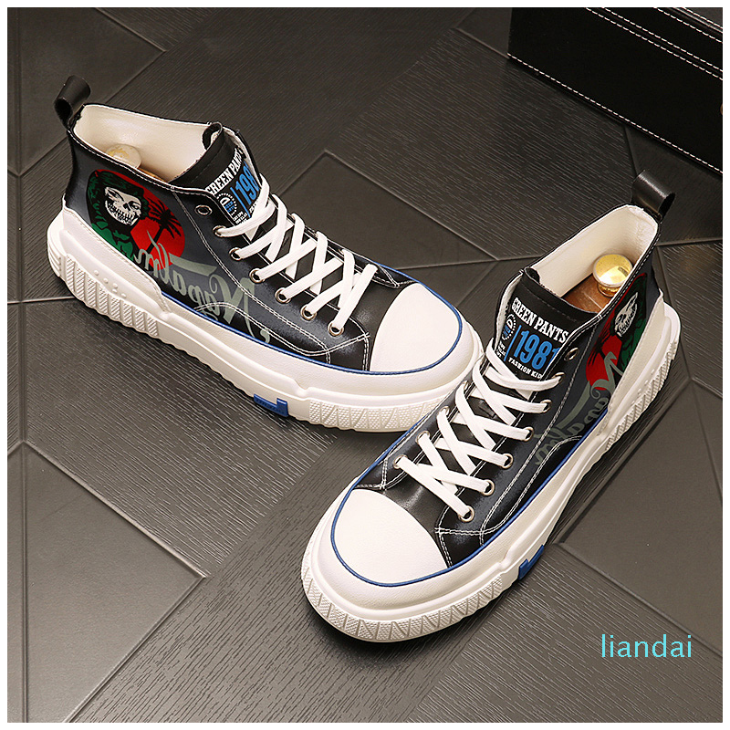 New Personality High Top Shoes Hip Hop Board Loafers 2021 Fall Men's Shoes Graffiti Style Shoes Ankle Boots Trend