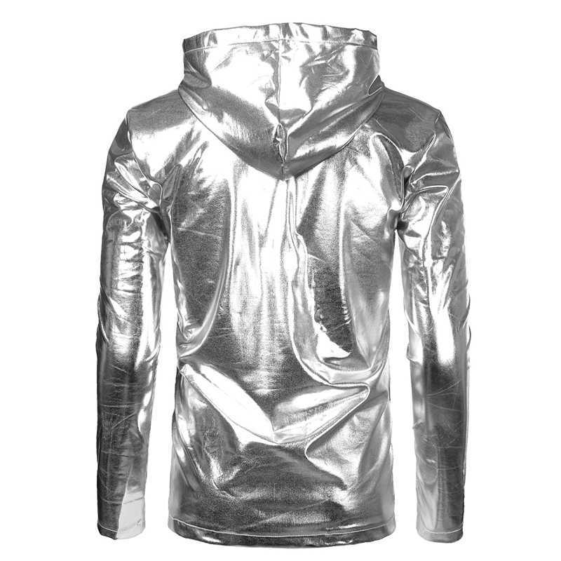 Shiny Gold Coated Metallic Thin Hoodie Sweatshirt Fashion Nightclub Wear Hoodies Sweatshirts Men Women Hip Hop Hoody Tops 210813
