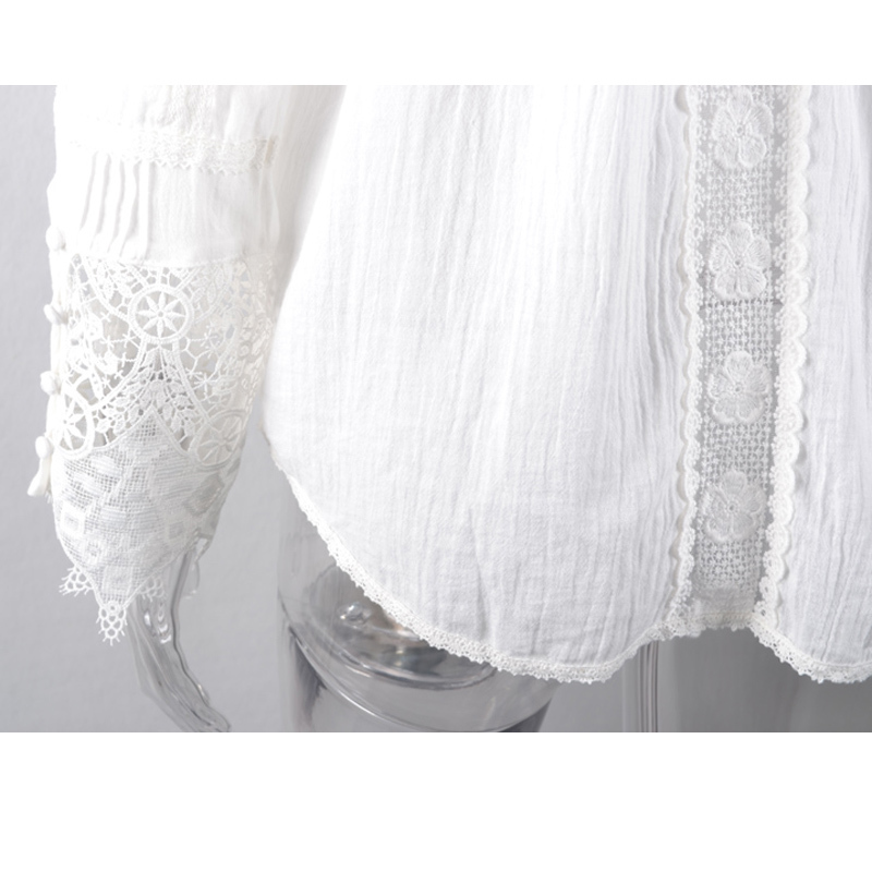 AYUALIN long sleeve white floral lace V-neck Blouses cotton Shirt Casual autumn blouse high quality Women boho Clothing blusas 210225